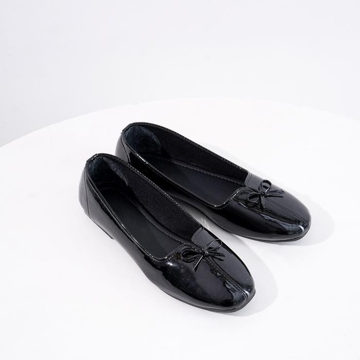 Handmadeshoesby - [Flatshoes Wanita] Flatshoes Kinas Kerja Karet Hitam