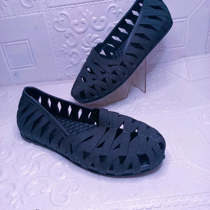 sepatu flat balet karet wanita terbaru shoes perempuan Kerja Hitam.sepatu karet Cewek