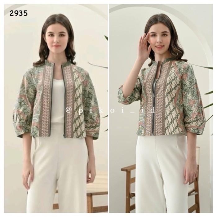 Trenatik- Atasan Batik Wanita Modern / Seragam Batik Wanita / Baju Batik Hijau