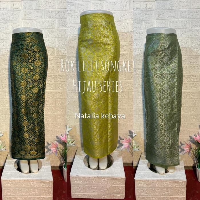 Trenatik- Natalia Kebaya Rok Lilit Songket Premium Rok Songket Per Hijauan Bawahan Kebaya Modern