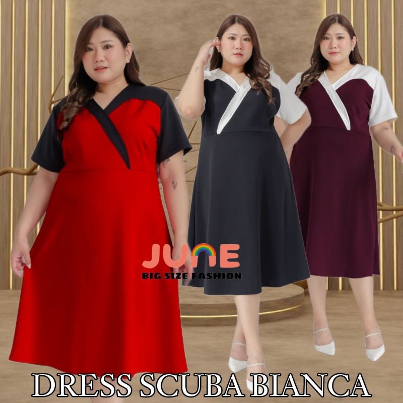 [NEW] JUNE - DRESS PESTA JUMBO/DRESS KONDANGAN JUMBO/DRESS JUMBO/DRESS BIG SIZE/DRESS SCUBA BIANCA