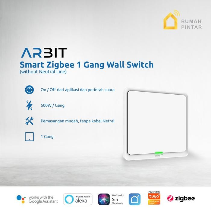 ARBIT Smart Home ZigBee Wall Switch 1 Gang Without Neutral line TUYA