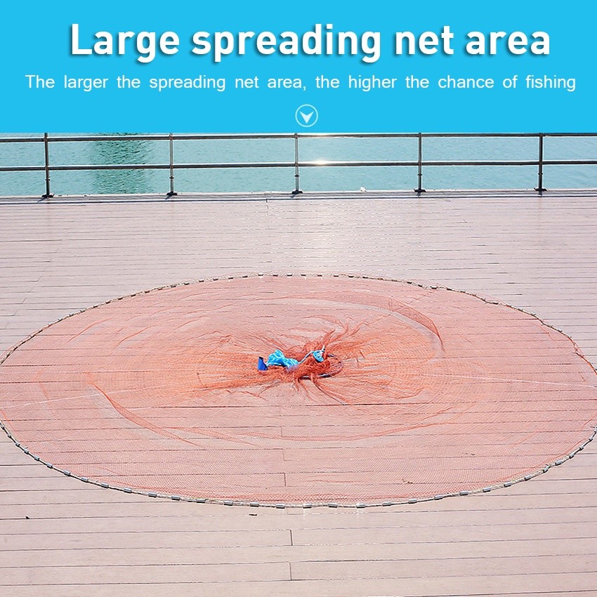 Jala Ikan Lempar Panjang 10m Jala Lempar Penangkap Ikan Udang dengan Piring Bulat Jaring Pancing