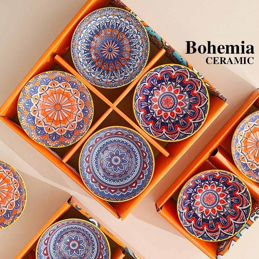 Hampers Mangkok Keramik Set isi 4/2/1 Premium Souvenir Bohemian Style Set Mangkok Keramik Hand