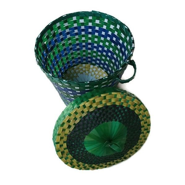 Keranjang Anyaman Plastik Serbaguna / Tempat Sampah Baju Kotor