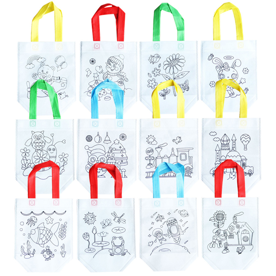 

5 Sets Diy Graffiti Bag & Coloring Markers Handmade Painting Non-Woven Bag For Children Arts Crafts