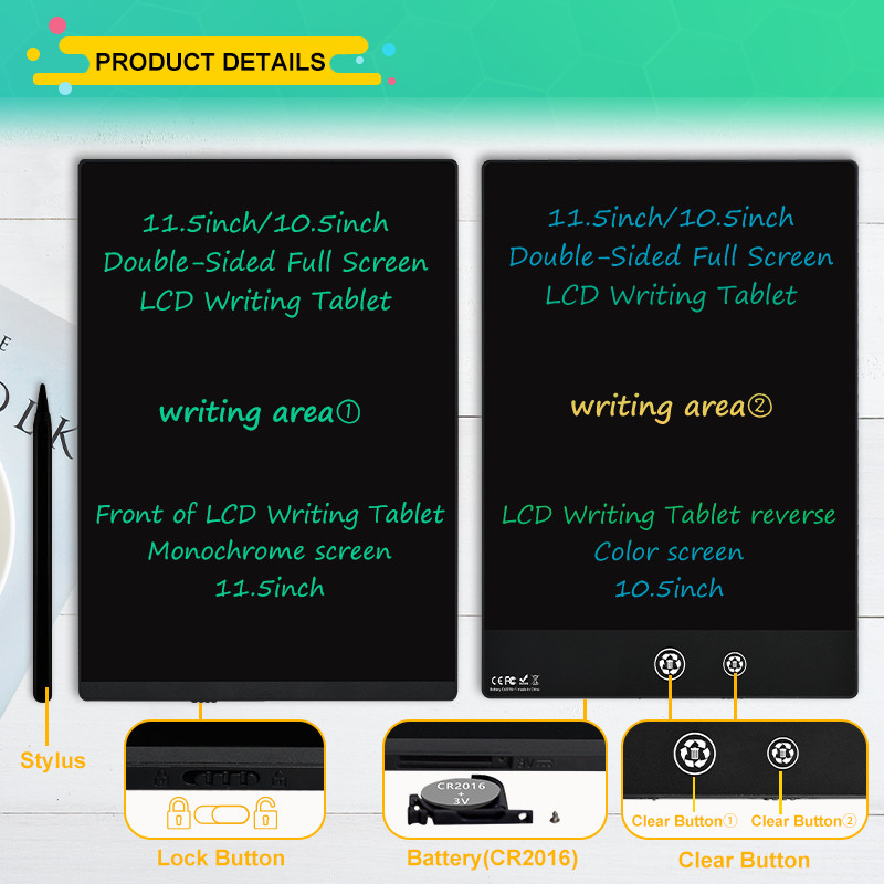 

10.5+11.5Inch Lcd Writing Tablet Double-Sided Ultra Thin Full Screen Magnetic Doodle Drawing