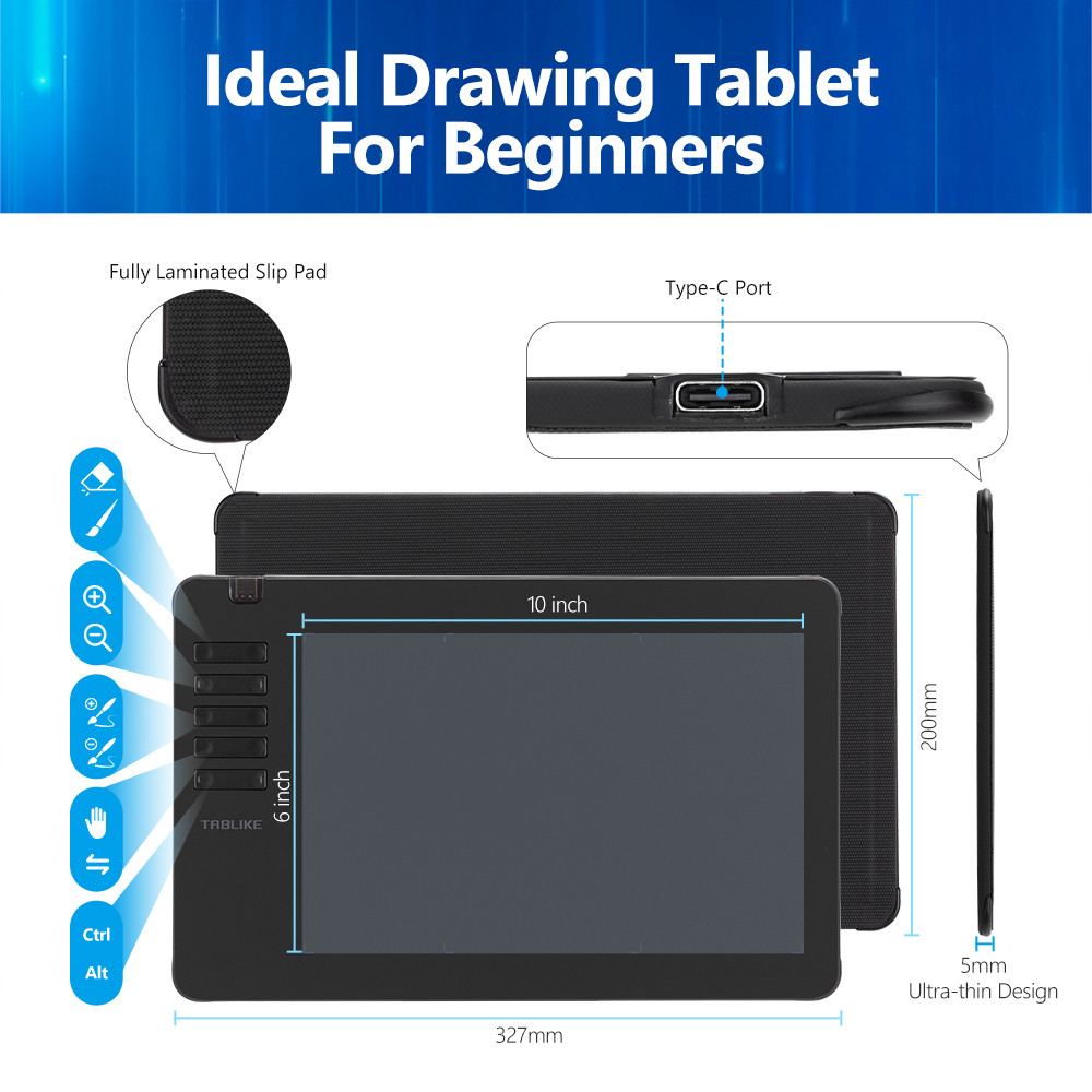 

Tablike T906 10X6 Inch Digital Tablet For Drawing With 8192 Levels Pen Pressure, Digital Tablet For