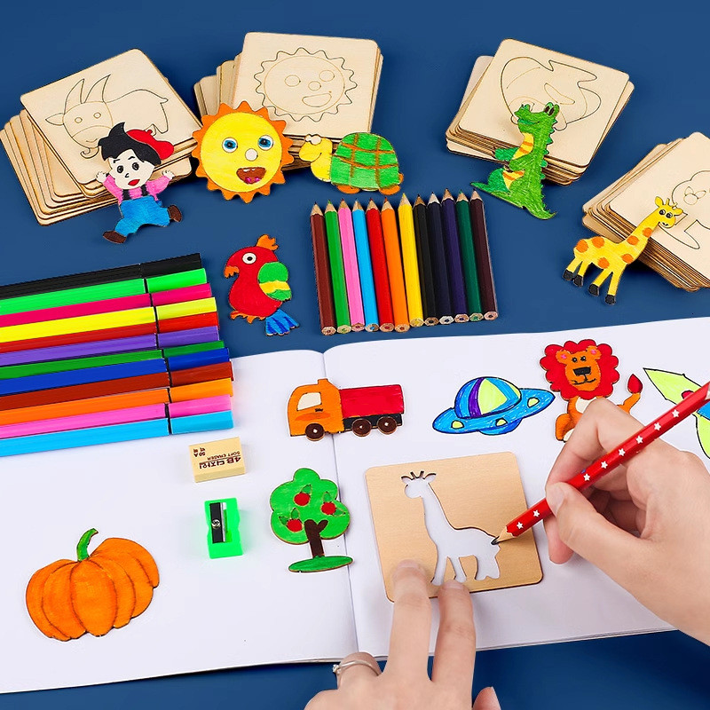 

Kids Montessori Toys Drawing Toys Wooden Diy Painting Template Stencils Learning Educational Toys