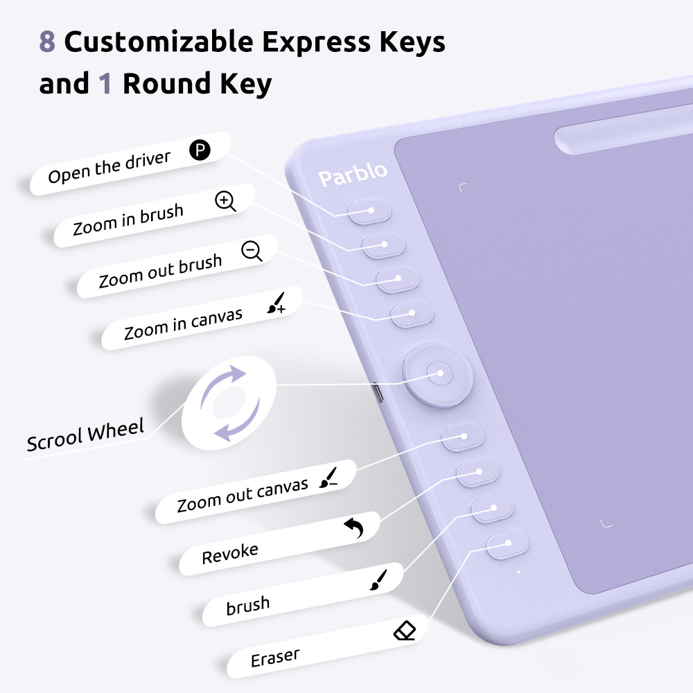 

Parblo Intangbo M Drawing Tablet, 8192 Levels Battery-Free Pen And 8 Hot-Keys Digital Art Tablet For