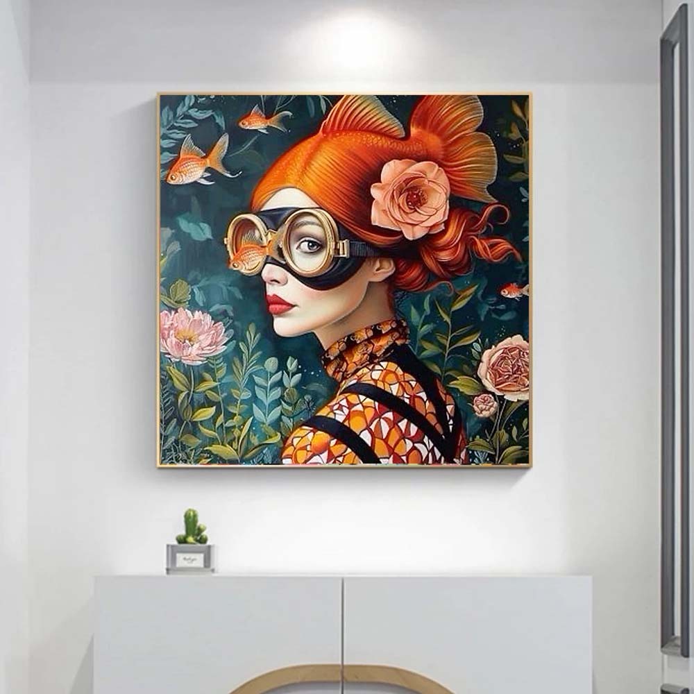 

Surrealism Woman Portrait Canvas Painting Wall Art Wonderful Fantasy Fish And Girl Poster Prints For
