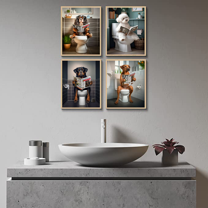 

Abstract Different Breeds Of Dogs Reading Newspaper On The Toilet Posters Canvas Painting Prints