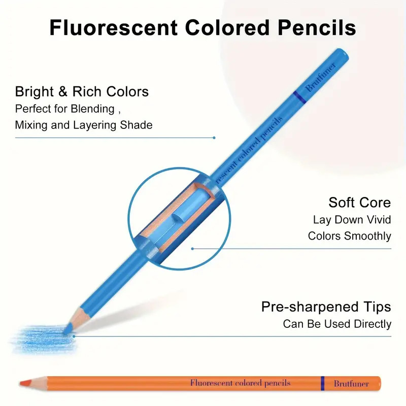 

Brutfuner 50 Neon Colored Pencils For Adult Coloring Books, Fluorescent Colored Professional Drawing