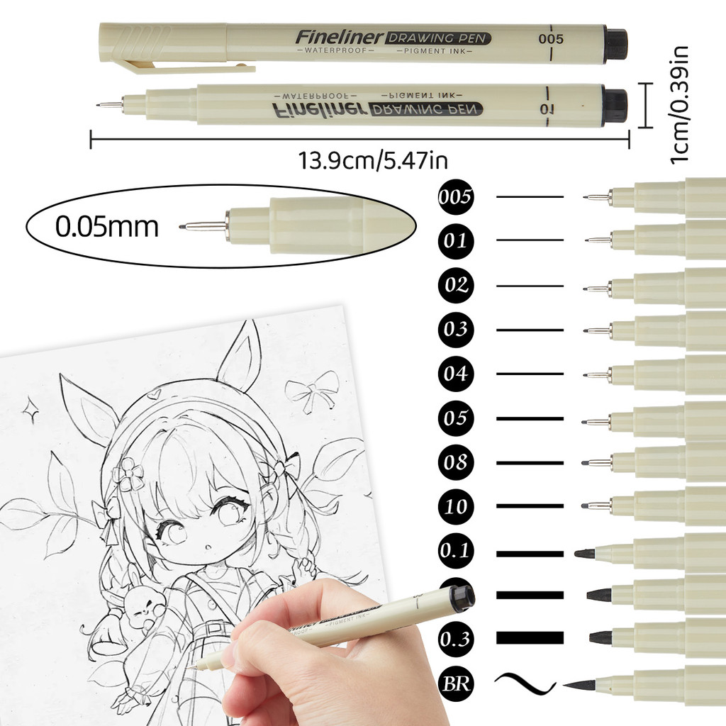 

Black Drawing Pens,Fineliner Ink Pens,Set Of 12 Micro-Pens,Anime Pigment Pen,Art Pens,For