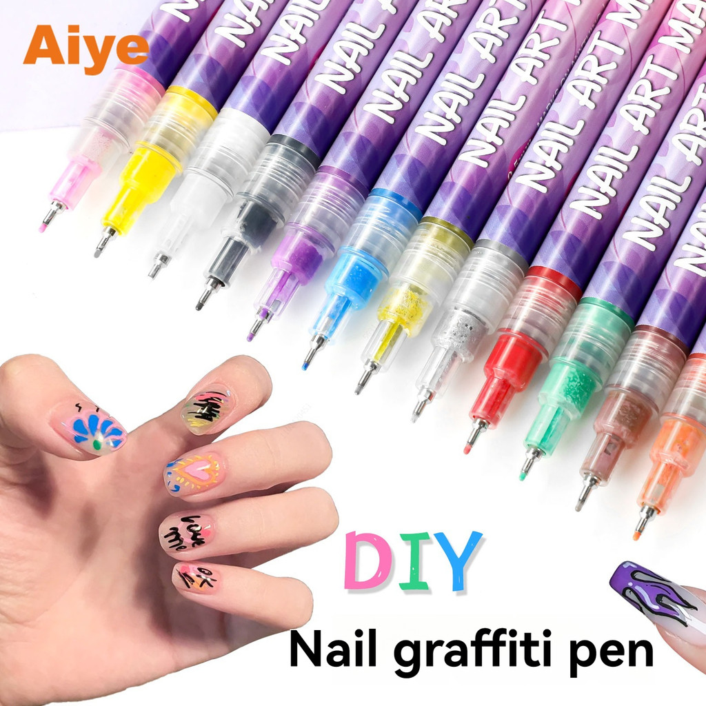 

12 Color Nail Art Graffiti Pen Set Nail Marker Drawing Acrylic Paint Pens Waterproof Nail Painting