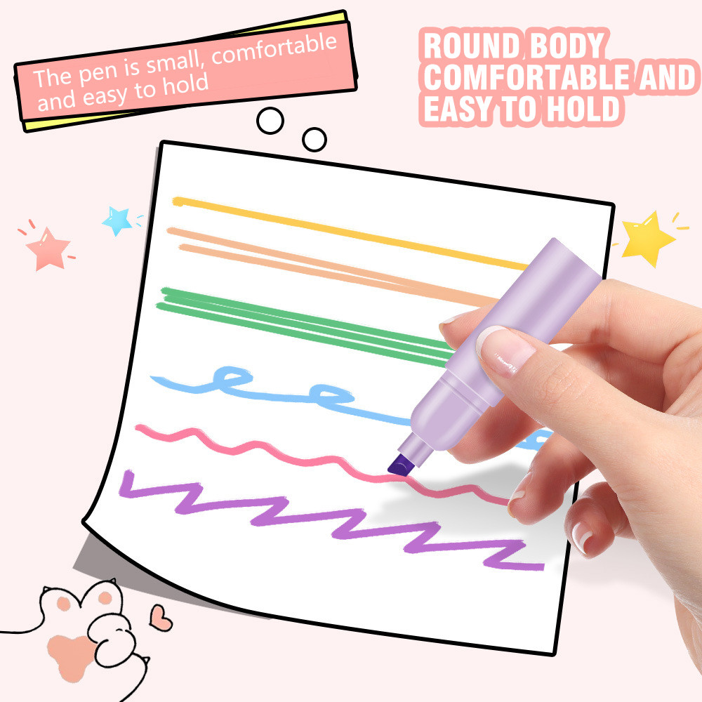 

6Pcs/Lot Mini Paint Marker Pen Cute Cartoon Cat Paw Highlighter Set For School Kids Student Drawing