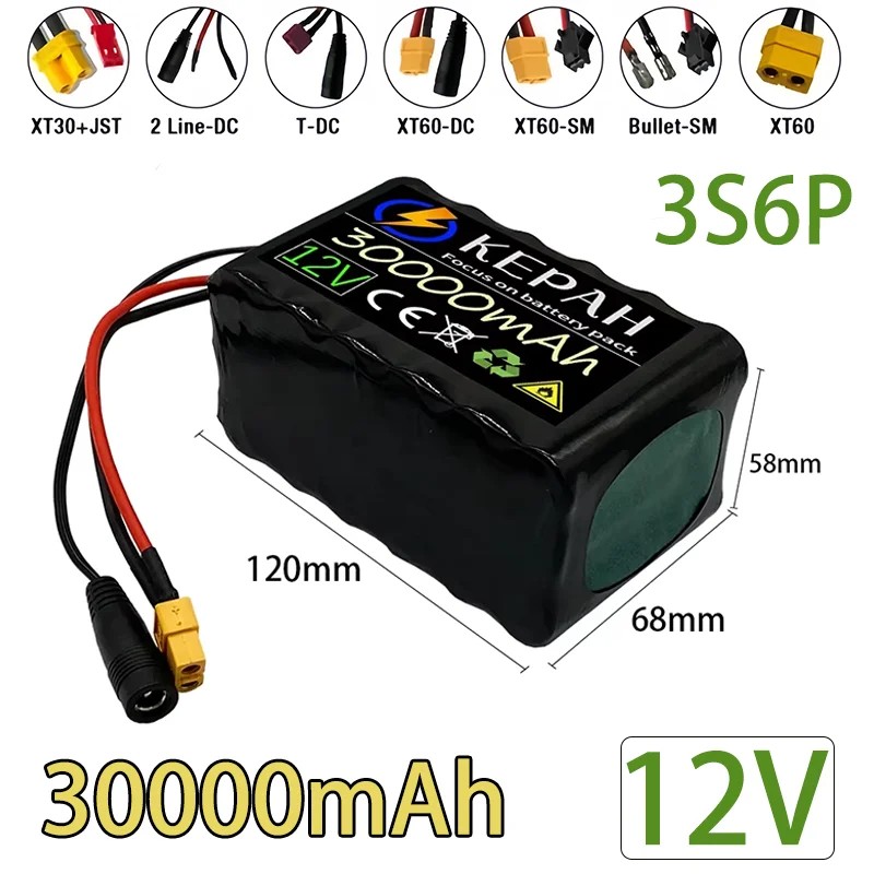 12V 3S6P 30ah 40A BMS battery pack 18650 lithium ion high capacity battery lpega dc5521 400W high po