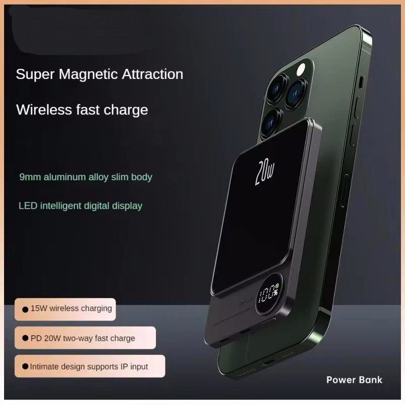 10000mAh Alloy Powerbank Magnetic Power Bank Wireless Fast Charger For IPhone 15 14 13 12 11 Backup 