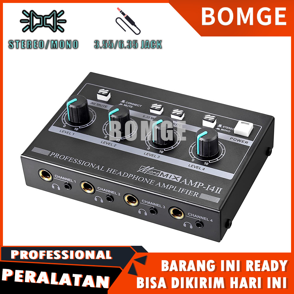 BOMGE Amplifier Headphone Stereo Komp 4 Saluran AMP-14II Amplifier Headphone Stereo Komp 4 Saluran