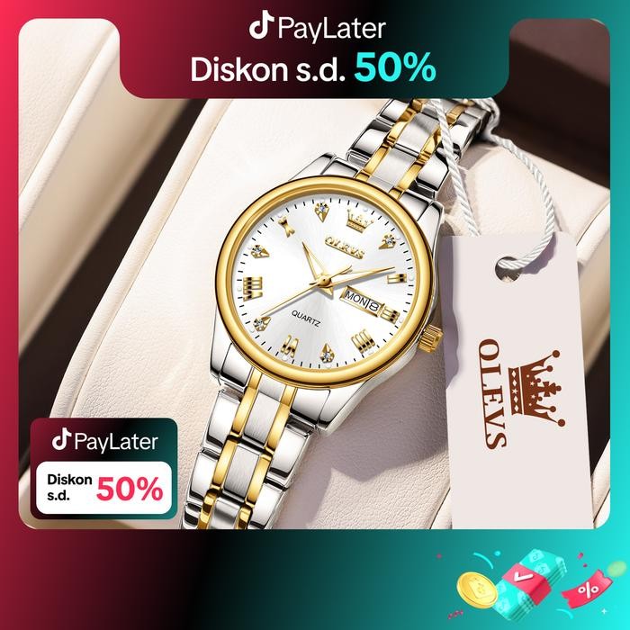 Femmora- Olevs Jam Tangan Wanita Anti Air Original Cewek Kalender Bercahaya Luminous Women