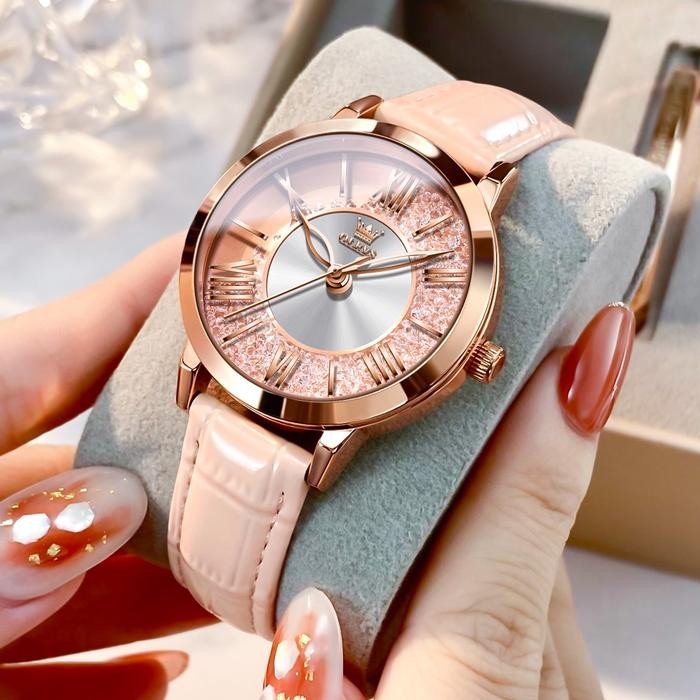 Femmora- Olevs Jam Tangan Wanita Cewek Original Branded Tahan Air Tali Kulit Kuarsa Arloji