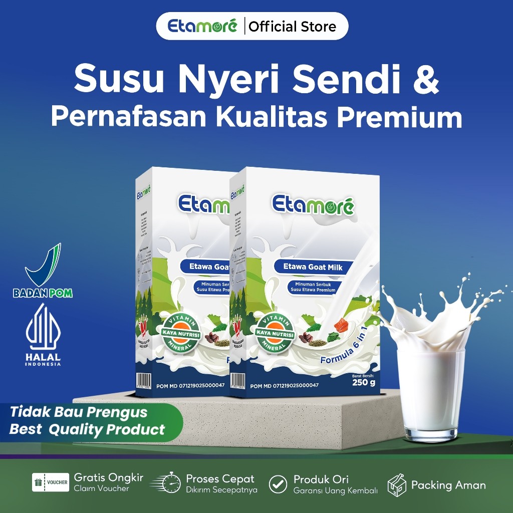 

ETAMORE GOAT MILK SUSU ETAWA PREMIUM - SUSU NYERI SENDI MENGANDUNG DAUN KELOR SALMON KURMA MEMBANTU