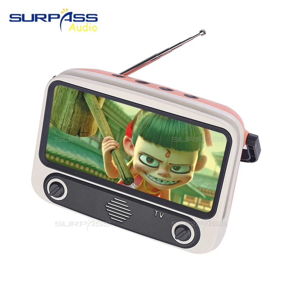 Retro TV Style Bluetooth Speaker Mobile Phone Holder Music Player Mini Stereo Pocket Speaker Home Au