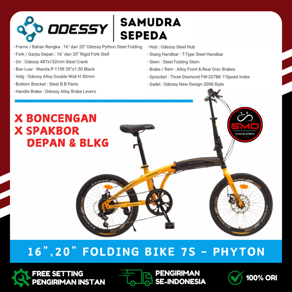 Sepeda Lipat Folding 16 Inch Odessy Phyton (TANPA SPAKBOR DAN BONCENGAN) BDG