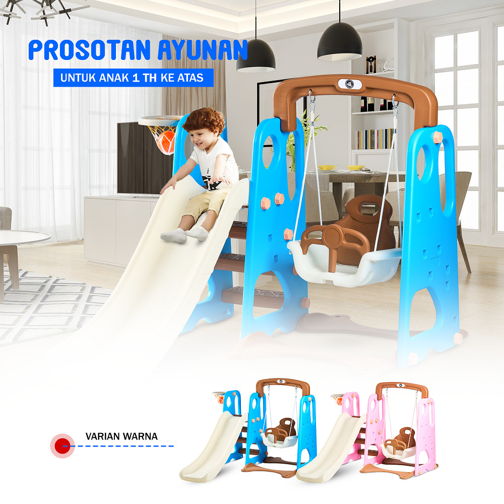 MMonkeyToys Perosotan Ayunan Anak 3IN1 Tinggi 1 METER Slide And Swings Indoor Outdoor Playground
