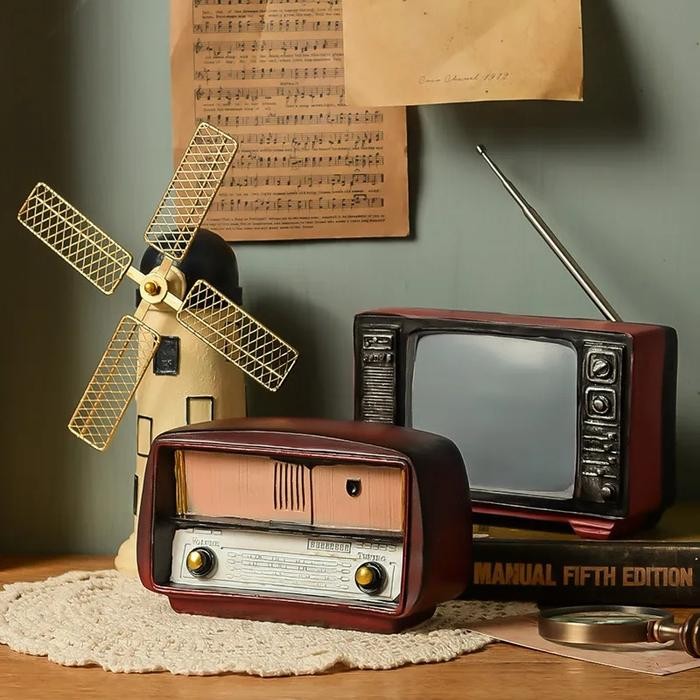 

Pajangan Meja Miniatur Vintage Retro Resin TV Radio Properti Foto