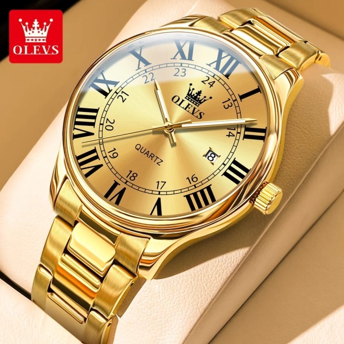 OLEVS Men's Watch Luxury Fashion Roman Scale All Gold Quartz Watch