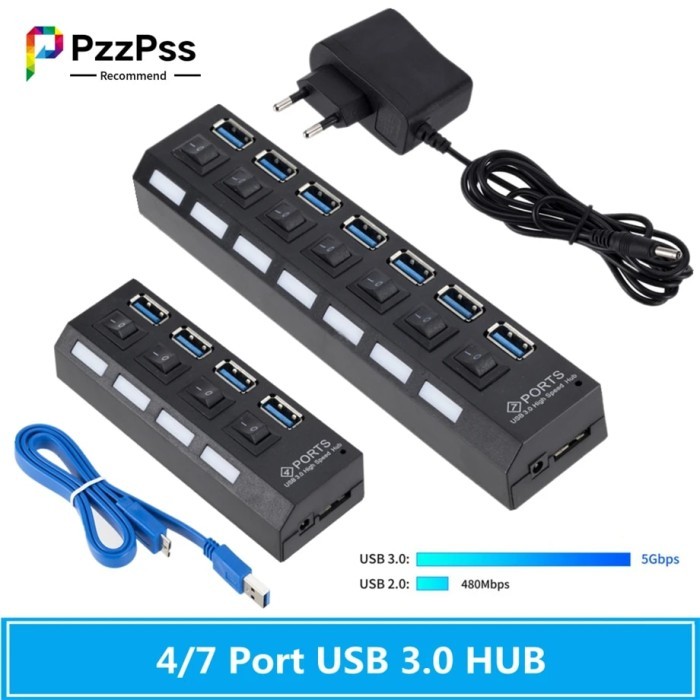 PzzPss USB 3.0 Hub USB Hub 3.0 Multi USB Splitter Use Power Adapter