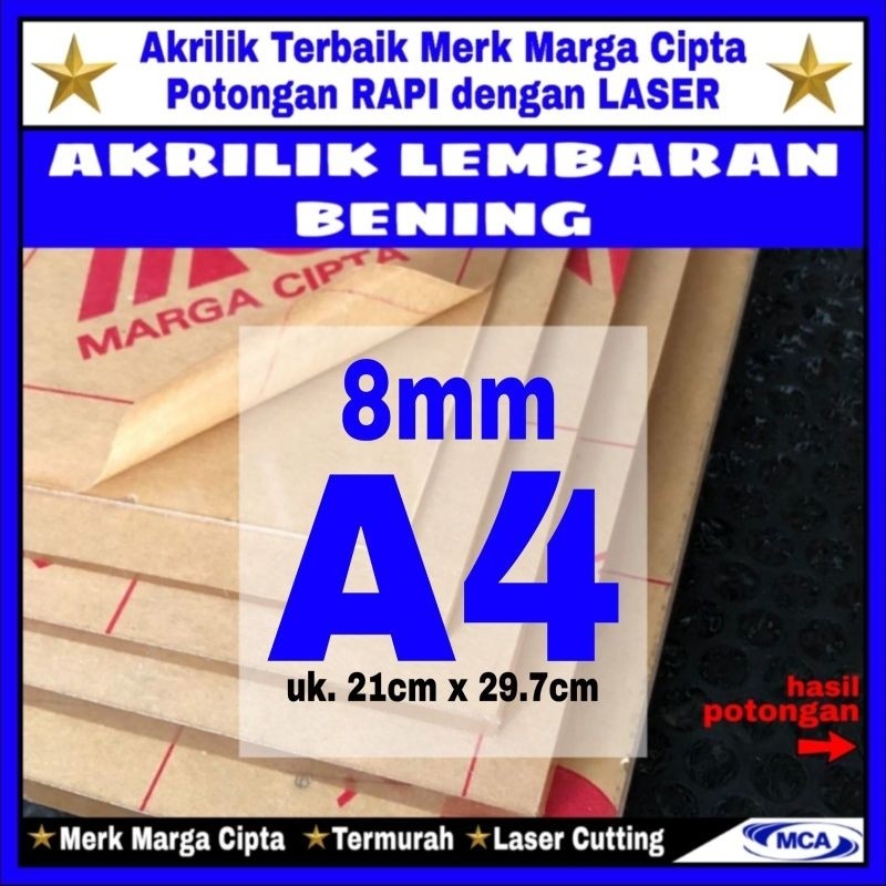 

AKRILIK lembaran 8mm uk. A4 / Akrilik bening / Marga cipta / Acrylic