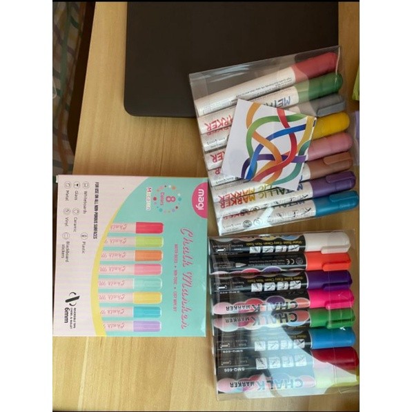 

[READY] kapur cair liquid chalk macaron pastel isi 8 warna magi untuk sekilah kaligrafi
