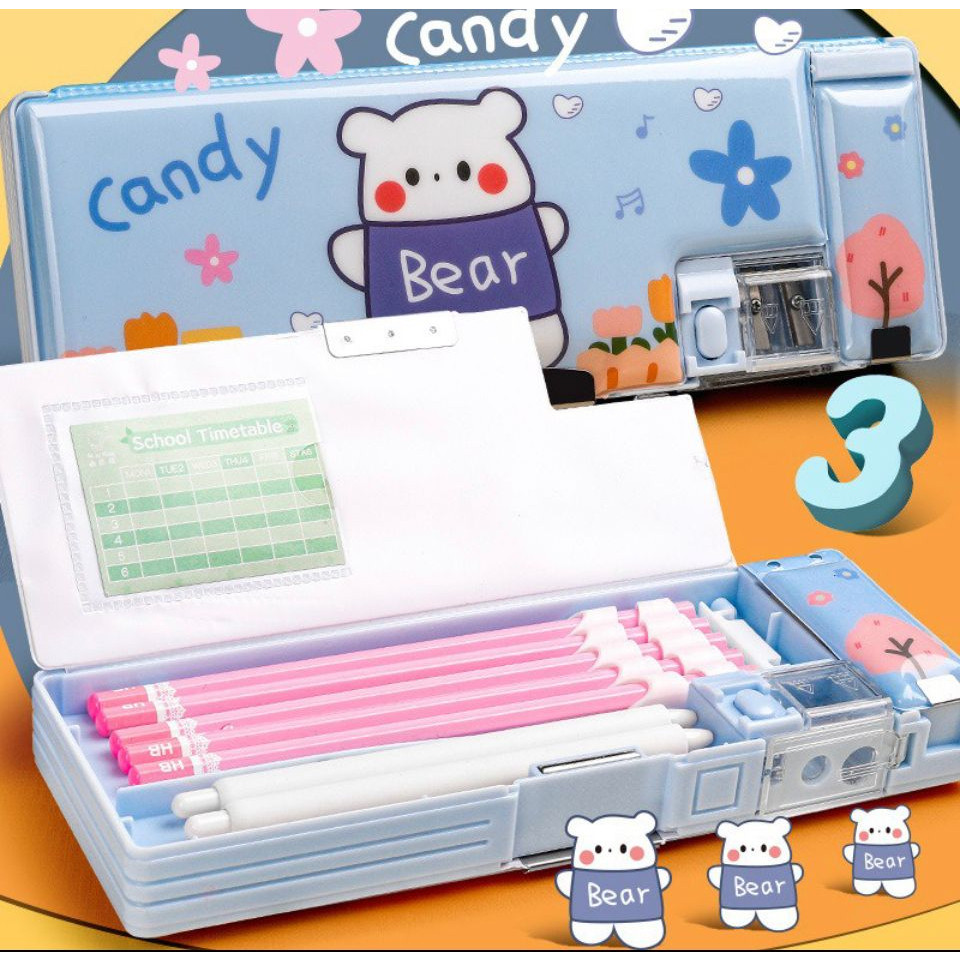 

JH8 7s Kotak Pensil Pola Kartun Lapisan Ganda dan Tunggal dengan Rautan Kapasitas / Tempat Pensil