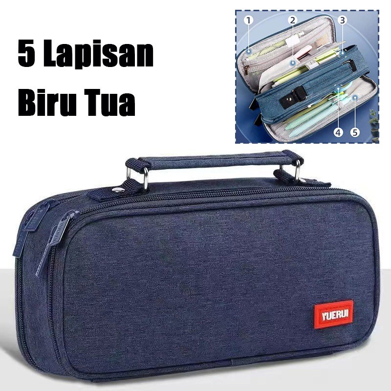 

JH8 Tempat Pensil Ritsleting Kapasitas Besar Kotak Pensil Lima Lapis Alat Tulis Terbuka Ganda