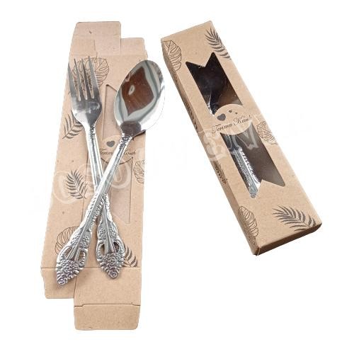 50 Set Sovenir Sendok Garpu Stainless + Box Rustic Souvenir Pernikahan