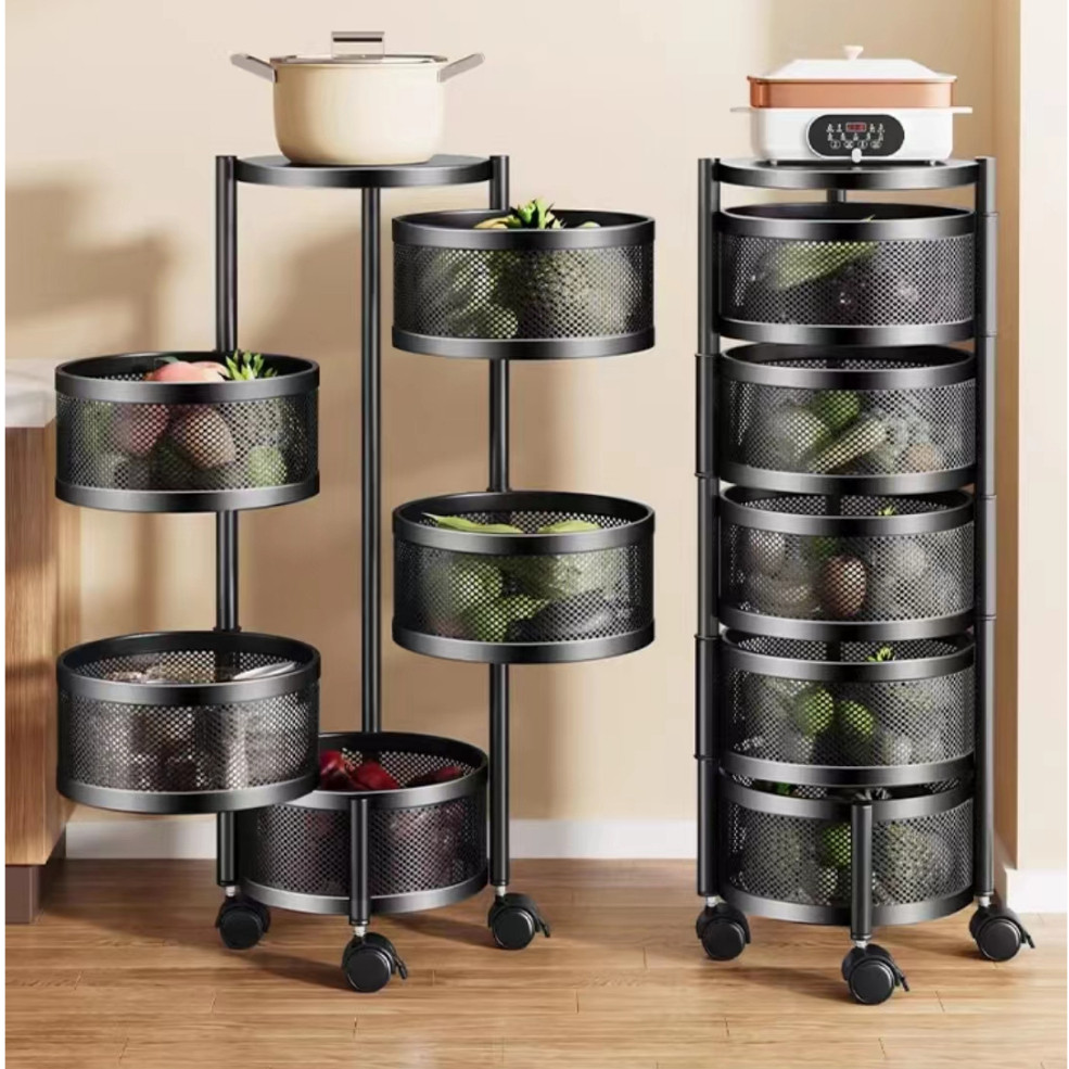Furnibest Rak Troli Susun Putar Besi Rak Dapur Serbaguna Tingkat Model Bulat Rotary