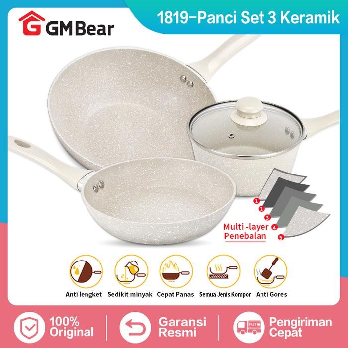 GM Bear Panci Set Keramik 1819 - Luversa Panci Ceramic Set 3pcs