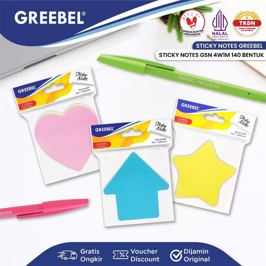 

GREEBEL Note Kertas Polos / Memo Tempel / Sticky Note 4W1M 140 Bentuk