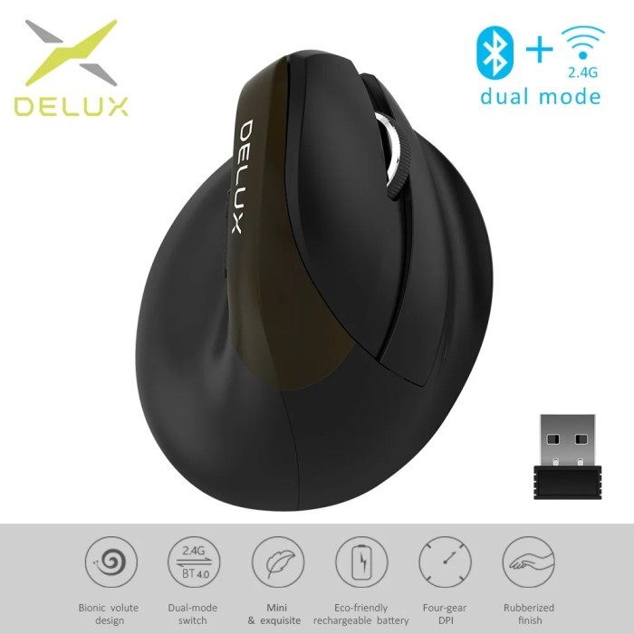 Delux M618Mini Jet Ergonomic Mouse Wireless Vertical Mouse Bluetooth