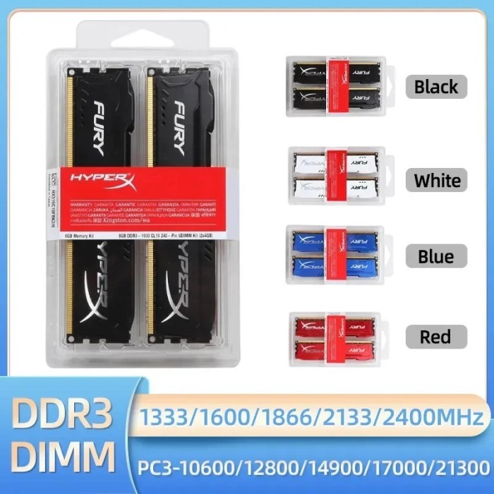 HyperX Fury Memoria DDR3 8GB 16GB (2x8GB) Kit RAM 1600MHz 1333MHz