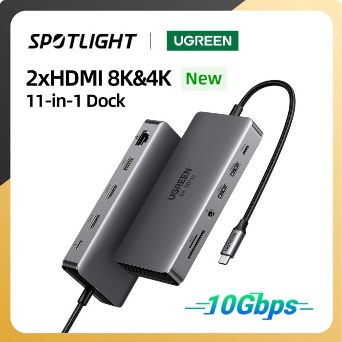 UGREEN USB C HUB 8K30Hz 4K60Hz USB C to 2xHDMI 2.1 RJ45 USB 3.0 PD