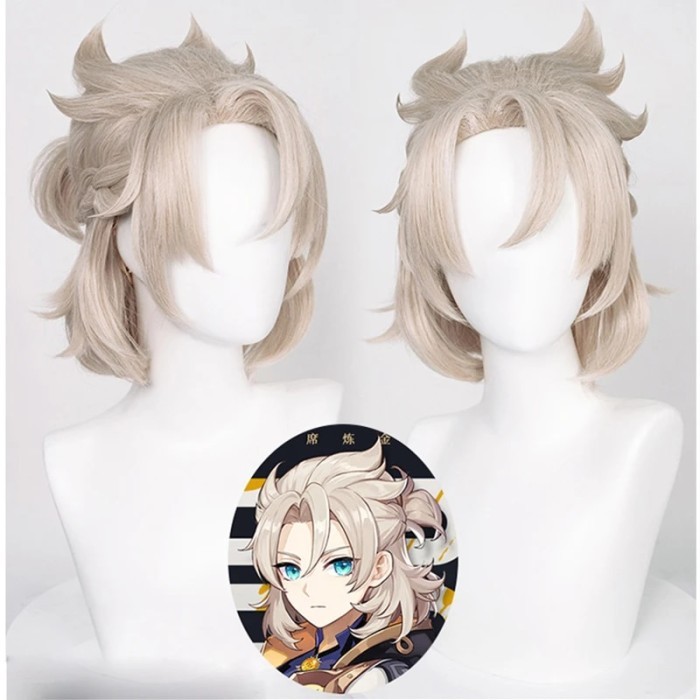 Genshin Impact Albedo Cosplay Wig Cosplay 35cm Short Linen Heat