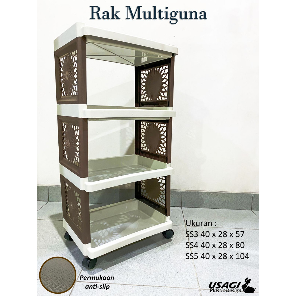 Rak Yoyo Roda Rak Susun Plastik Serbaguna Dorong USAGI