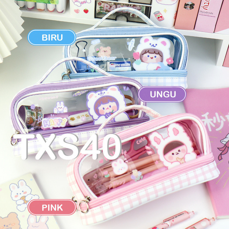 

TXS40 TEMPAT PENSIL KARTUN TRANSPARAN LUCU KOTAK PENSIL TEMPAT PEN KOTAK PEN TKM