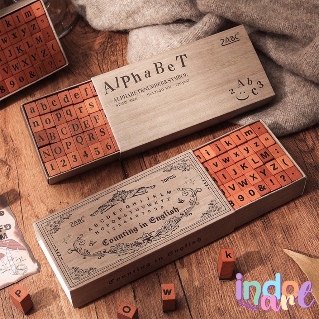 

(IAS)70 pcs Wooden Stamp Alphabet Stempel Alfabet English Numberic Huruf Kapital Font Symbol
