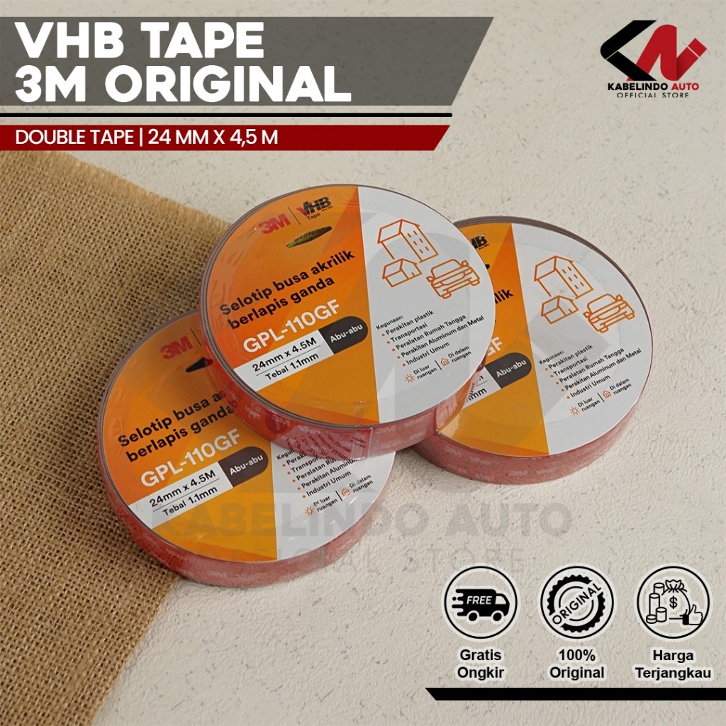 

3M VHB DOUBLE TAPE AUTOMOTIVE 4900 SIZE 24MM X 4.5M DOUBLE TAPE MOBIL MOTOR