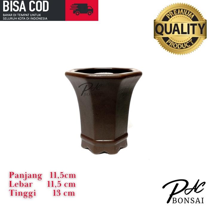 PREMIUM Pot Bonsai Keramik Cascade Air Terjun Segi Delapan Medium Berkualitas
