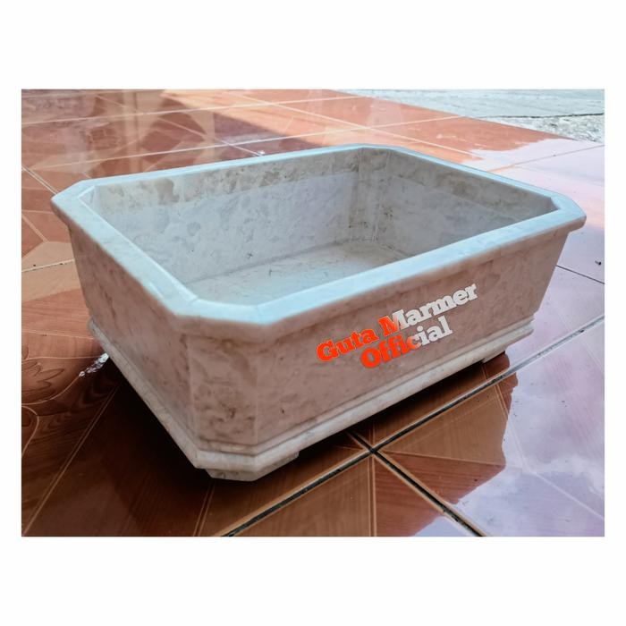 PREMIUM Pot Bonsai Batu Marmer Putih Kaki Glosy